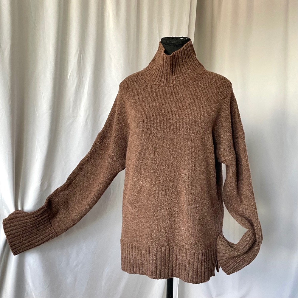 Abercrombie Mock Neck Sweater Women Sz S Brown Oversized Ribbed Knit Earthy Fall